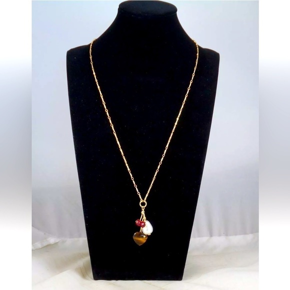 COACH Gold-Tone Charm Pendant Necklace with Cherry, Faux Pearl & Tiger Eye Heart - Picture 1 of 8